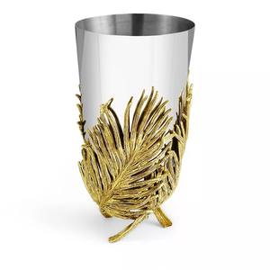 Florero de Metal hecho en India de alta calidad, jarrón de mesa con acabado de hoja de oro y tapa plateada a la venta, pulido inspirado en la naturaleza - Product Image 2