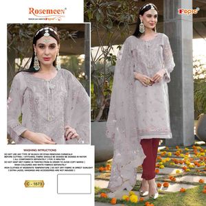 Salwar Kameez de Organza con Bordado Intenso, Dupatta de Red con Trabajo Khatli, Parte Inferior de Santoon con Volantes y Encaje, Ropa Formal India para Mujer Adulta - Product Image 2