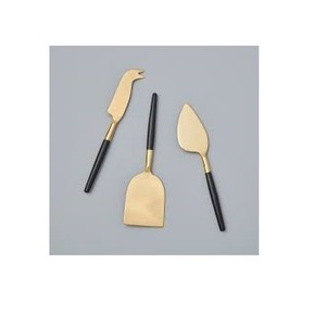 Service à fromage à poignée en métal plaqué or de couleur noire à finition antique service de couverts en métal - Product Image 2