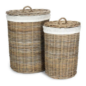 Panier à linge rond en rotin avec doublure blanche Solution de rangement écologique et élégante - Product Image 2