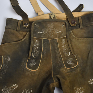 Men Genuine Cowhide Suede Leather Lederhosen Shorts High Street Wear Lederhosen Leather Embroidered Leather Shorts For Men - Product Image 1