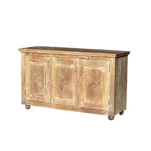 Hand-Carved Midcentury <b>Rustic</b> Sideboard <b>Cabinet</b> MDF Wood for Dining Room or Home Bar - Product Image 1