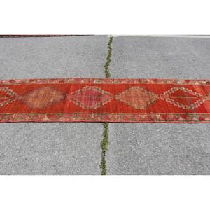 Tapis Kilim turc vintage rouge marron Patchwork Design 28 'X 121' taille laine matériel avec support en Latex pour décor de chambre d'adolescent - Product Image 3