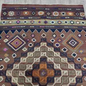 5.3x8.6 ft Rug, Turkish Vintage Area Rug, <b>Brown</b> Kilim <b>Wool</b> Rug - Product Image 4