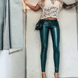 New High Quality Casual Regular Fit Straight Leg Winter Mid Waist Flat Front Women Leather Pants Breathable Quick Dry Customized - Product Image 4