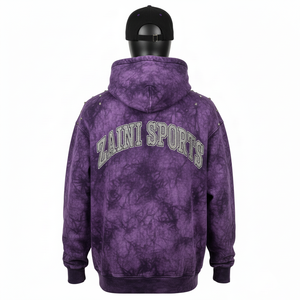 Sudadera con Capucha de Algodón Grueso con Lavado Ácido, Color Morado, Felpa Suave, Elegante, con Pedrería, Logotipo Personalizado, Ajuste Cómodo, para un Estilo Moderno - Product Image 3