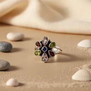 925 Silver Flower Cluster <b>Ring</b> with Gemstones Trendy CZ Inlay for <b>Women</b> Plated Copper Main Material Gift - Product Image 2