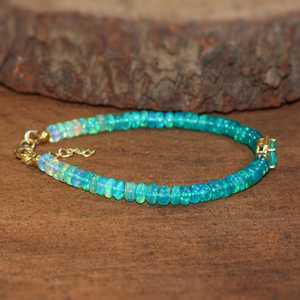 Green Opal <b>Charm</b> <b>Bracelet</b> 925 Sterling Silver 14K Gold Plated Handmade October <b>Birthstone</b> Jewelry Women Gift - Product Image 3