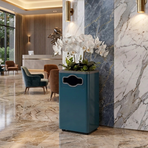 Poubelle commerciale TH-CTC-004 bleu sarcelle foncé de qualité supérieure avec arrangement de fleurs artificielles pour hall d'hôtel et bureau - Product Image 6