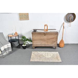 พรม2x3ft ตุรกีวินเทจสีเบจคลาสสิกขนสัตว์ดีไซน์การเย็บปะติดปะต่อกันทรงสี่เหลี่ยมมีแผ่นยางรองสำหรับห้องนั่งเล่นห้องนอน - Product Image 1