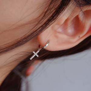 925 Sterling <b>Silver</b> Moissanite Cross Hoop <b>Earrings</b> for Women <b>Dangle</b> Huggie Christian Cross <b>Earrings</b> Gift Jewelry - Product Image 3