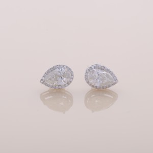 IGI Certified Lab Grown White Diamond Pear Cut Halo Stud Earrings 14K Yellow / White / Rose Gold Luxury Earrings - Product Image 6