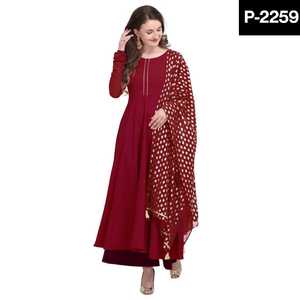 Conjunto de Kurtis Estilo Anarkali de Material Crepé Listo para Usar, Étnico Indio, con Parte Inferior y Dupatta, para Uso Casual y Festivo - Product Image 3