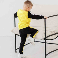 Ensemble de survêtement d'hiver pour enfants, jaune avec blocs de couleur blanc et noir, sweat-shirt et pantalon de jogging, deux pièces, vêtements de sport décontractés, 100% coton