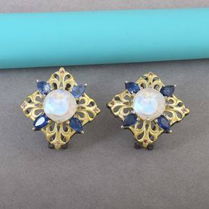 Kyanite Rainbows Moonstone Rhombus Design Studs Venta caliente Nuevas llegadas 925 Plata esterlina Chapado en oro Pendientes delicados Joyería - Product Image 4