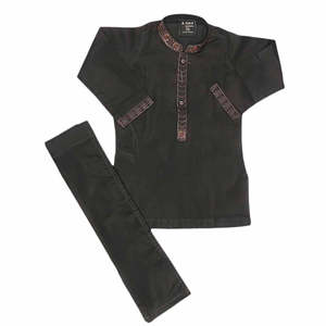 Costume Shalwar brodé pour garçons - Noir - Product Image 1