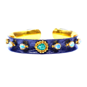 Emrald Opal Precious Pulsera Traditional Line Texture Style 925 Sterling Silver Gemstones Classic Women Wear Cuff <b>Bangles</b> - Product Image 2