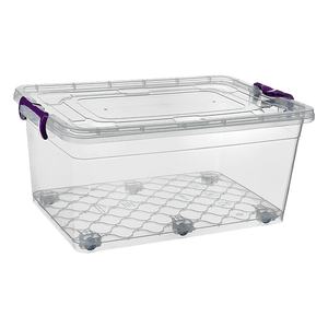 Boîte de rangement de cuisine transparente en PP écologique de 40 litres avec couvercle verrouillable et roulettes pour épices, vêtements, jouets, aliments - Accès mobile facile - Product Image 1