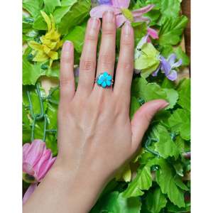Zuni Handmade Fine Jewelry Kingman Turquoise & Sterling <b>Silver</b> Cluster <b>Statement</b> <b>Ring</b> for Everyday Wear - Product Image 5