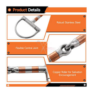 บิตม้าแบบ D-Ring สแตนเลส พร้อมลูกกลิ้งทองแดง ข้อต่อกลางแบบยืดหยุ่น สำหรับฝึกควบคุมการขี่ม้าแบบตะวันตก-HASHIR - Product Image 3