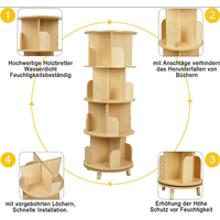 Étagère de rangement rotative sur pied, moderne, multifonctionnelle, en bambou, non pliable, à quatre niveaux, facile à assembler, pour bibliothèques et salons