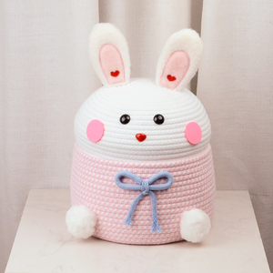 Panier <span class=keywords><strong>de</strong></span> rangement en corde <span class=keywords><strong>de</strong></span> coton sans formaldéhyde avec couvercle, motif lapin <span class=keywords><strong>de</strong></span> Pâques, organisateur mignon pour jouets, chambre d'enfant, rangement domestique - Product Image 4