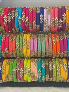Đá lụa chủ đề Bangles phụ nữ truyền thống kundan Bangles pakistani đám cưới pooja Mehndi Đảng ủng hộ đồ trang sức Ấn Độ Bộ quà tặng - Product Image 5