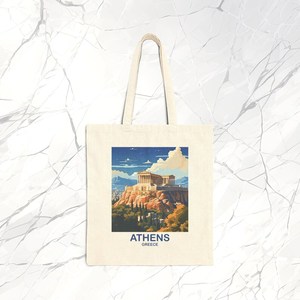 Sac fourre-tout design Athènes Grèce en toile durable pour les voyages toute l'année, fermeture ouverte avec décoration lettre pour usage quotidien toutes saisons - Product Image 2