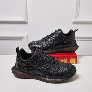 Scarpe da Uomo Nere in Pelle di Alligatore 100% Coccodrillo, Eleganti e Comode con Lacci - Product Image 2