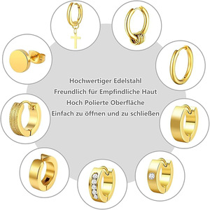 Ensemble de boucles d'oreilles créoles tendance en <span class=keywords><strong>acier</strong></span> <span class=keywords><strong>inoxydable</strong></span>, style punk, manchette d'oreille pour hommes et femmes - Product Image 5