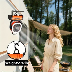 Plastic 20000mAh <b>Rechargeable</b> Camping Tent Fan, <b>USB</b> Handheld 4-Speed Oscillating Fan with 3-Level LED <b>Lighting</b> for Camping - Product Image 1