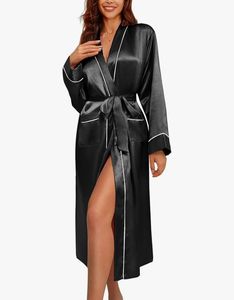 Ekouaer ชุดนอนแขนยาวผ้าซาตินสำหรับผู้หญิง, ชุดคลุมอาบน้ำแขนยาวน้ำหนักเบาชุดเดรสลำลองสำหรับปาร์ตี้งานแต่งงานเพื่อนเจ้าสาว - Product Image 2