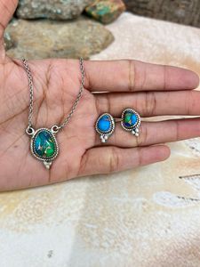 Handmade Sterling Silver <b>Gold</b> Bezel Setting Peacock Dahlia Necklace Earrings <b>Set</b> Floral Artisan <b>Jewelry</b> Colorful Unique Gift for - Product Image 5