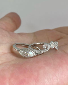 Bezel <b>Set</b> 2 Ct Elongated Marquise Moissanite Engagement <b>Ring</b> with Wedding Band Dainty Moissanite Bridal <b>Set</b> <b>for</b> <b>Women</b> - Product Image 4