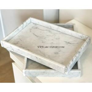 Admirable diseñador forma rectangular mármol blanco bandeja para servir comida conjunto de 2 más vendidos único suministro de bandeja de mármol decorativo - Product Image 1