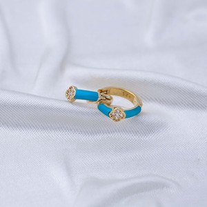 Pendientes de Aro con Diseño de Trébol y Esmalte Turquesa, Elegantes, Hechos a Mano, Chapados en Oro, Joyería Turca de Plata de Ley 925, Regalo - Product Image 2