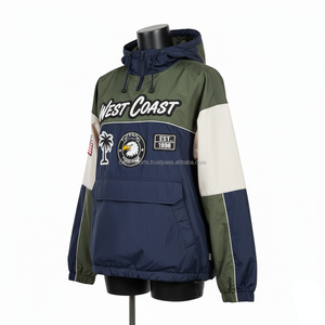 Veste coupe-vent en nylon pour femmes Couleur bloc Marine Olive Beige Imperméable Logo personnalisé Broderie Impression Veste coupe-vent pour les femmes - Product Image 4