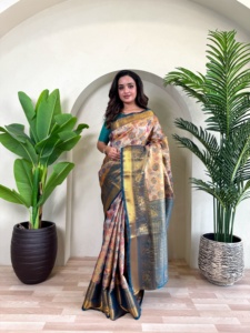 Boutique India Exclusivo Moda Kanchipuram Seda Sari Diseñador Étnico Nupcial Fiesta Boda Festival Exclusivo Moda Mujer - Product Image 2