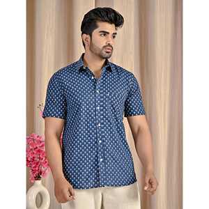 Camisa de Algodón Popelina Azul Estampada de Manga Corta para Hombre, Transpirable, Estilo Casual, Accesorio de Moda ODM - Product Image 5
