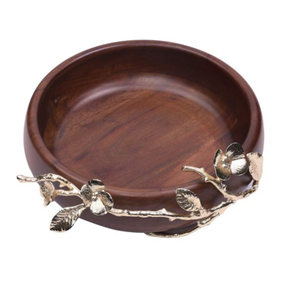 Elegant Modern Round <b>Wooden</b> <b>Salad</b> <b>Bowl</b> with Gold Leaf Accent Polished for Wedding Dinning Ware Home or Hotel Supplies - Product Image 2