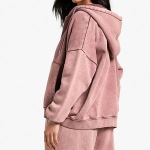 Vente en gros Vintage Acid Wash 2 en 1 Heavyweight Winter Sweat à capuche zippé pour femme 100% coton - Product Image 5