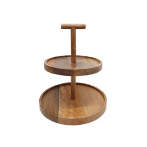 Présentoir à gâteaux rond en bois au design élégant, 2 niveaux, finitions naturelles, présentoir de fête d'anniversaire de mariage, vente en gros - Product Image 4