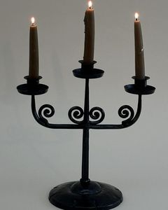 Antique <b>black</b> wrought iron metal <b>candelabra</b> ideal for vintage theme home decor or traditional church wedding ceremony - Product Image 1