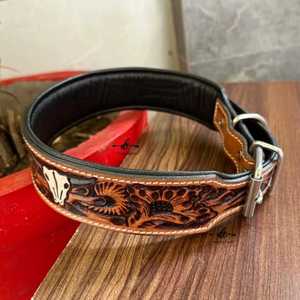 Collier de chien en cuir rembourré souple de haute qualité sculpté à la main pour le style et le confort - Product Image 1