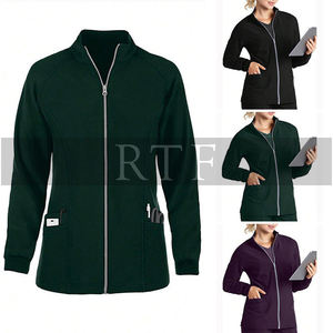 Classique col Mandarin infirmière uniforme gommage vestes pour femmes Zip avant avec taille élastique en gros brut fin pour la saison d'automne - Product Image 2