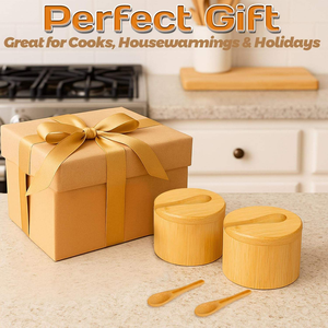 Boîte de rangement pour sel et épices, conteneur en bambou pliable écologique avec couvercle pivotant magnétique et cuillère pour l'organisation de la cuisine moderne - Product Image 4