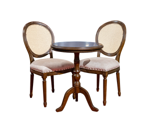 Walnut Rattan Back Louis <b>Chair</b> Comfortable Cushion Seat Solid Coffee Table Set Eco-Friendly Midcentury <b>Modern</b> Living Room - Product Image 1