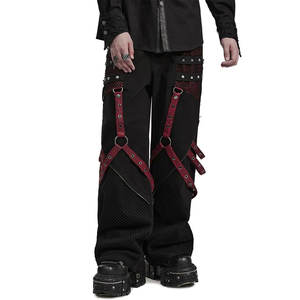 Pantalon à jambes larges en maille gothique punk pour hommes - Noir et rouge - Product Image 4