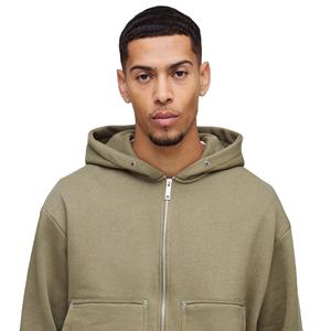 Vêtement de survêtement ample en molleton d'hiver pour homme, personnalisé en gros, respirant, couleur kaki, fermeture éclair, sweat à capuche, 100% coton, molleton de coton - Product Image 3