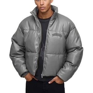 Customize Winter <b>Canvas</b> Puffer <b>Jacket</b> Hooded Stand Collar Front Logo with Zipper Men's - Product Image 1